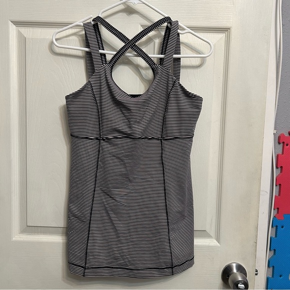lululemon athletica Other - Lululemon sports stripped black and pink top size 10 built in bra